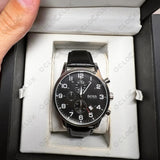 Hugo Boss Aeroliner Chronograph Quartz Black Dial Black Leather Strap Watch For Men - HB1512448