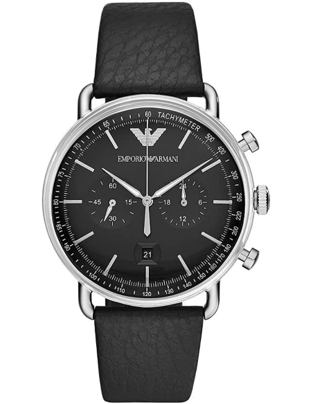 Emporio Armani Aviator Chronograph Black Dial Black Leather Strap Emporio Armani Aviator Chronograph Black Dial Black Leather Strap