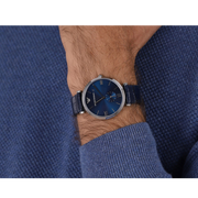 Emporio Armani Gianni T Bar Quartz Blue Dial Blue Leather Strap Watch For Men - AR11300