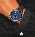 Emporio Armani Luigi Chronograph Blue Dial Black Leather Strap Watch For Men - AR1736