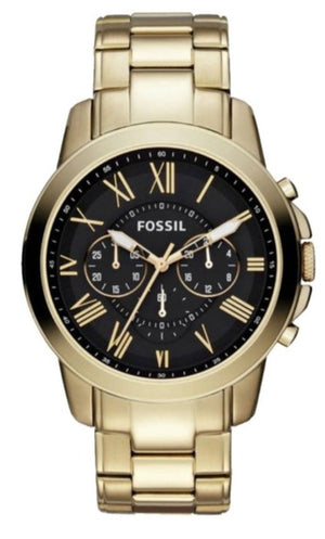 Fossil Grant Chronograph Black Dial Gold Steel Strap Watch for Men - FS4815