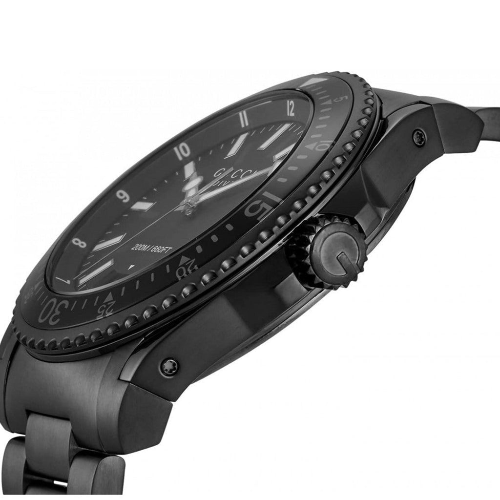 Gucci Dive Quartz Black Dial Black Steel Strap Watch For Men