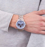 Guess Horizon Chronograph Quartz Blue Dial Silver Steel Strap Watch for Men - W0379G6