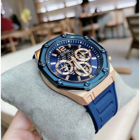 Rubber Men Blue Chronograph Watch Strap Guess Momentum Blue for Dial