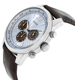 Guess Horizon Chronograph Analog Blue Dial Brown Leather Strap Watch For Men - W0380G6