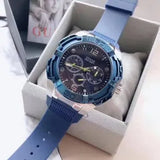 Guess Genesis Multi Function Analog Blue Dial Blue Rubber Strap Watch For Men - W1254G1