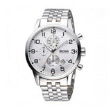 Hugo Boss Aeroliner Chronograph Quartz White Dial Silver Steel Strap Watch For Men - HB1512445