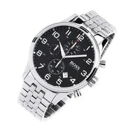 Hugo Boss Aeroliner Chronograph Black Dial Silver Steel Strap Watch For Men - 1512446