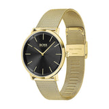 Hugo Boss Horizon Quartz Black Dial Gold Mesh Bracelet Watch For Men - HB1513735