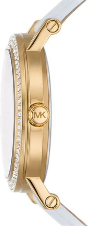 Michael Kors Corey Three Hand White Dial White Leather Strap Watch For Women - MK2985
