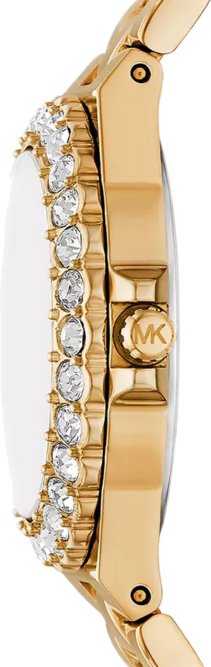 Michael Kors Lennox Three Hand Black Dial Gold Steel Strap Watch For Women - MK7394