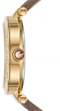 Michael Kors Parker Three Hand Gold Dial Brown Leather Strap Watch For Women - MK2973