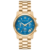 Michael Kors Runway Chronograph Blue Dial Gold Steel Strap Watch For Women - MK7353