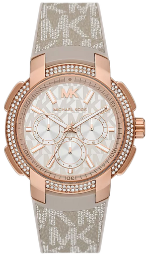 Michael Kors Sidney Chronograph White Dial Beige Leather Strap Watch For Women - MK6949