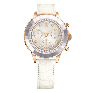 Swarovski Octea Chrono Crystals White Dial White Leather Strap Watch for Women - 5671150