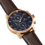 Tommy Hilfiger Kane Chronograph Blue Dial Brown Leather Strap Watch for Men - 1791399