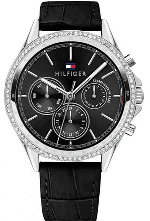 Tommy Hilfiger Ari Diamonds Black Dial Black Leather Strap Watch for Women - 1781981