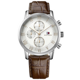 Tommy Hilfiger Kane Chronograph Quartz White Dial Brown Leather Strap Watch for Men - 1791400