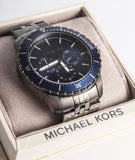 Michael Kors Chronograph Cunningham Multifunction Blue Dial Grey Steel Strap Watch For Men - MK7155