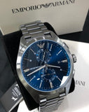 Emporio Armani Chronograph Quartz Blue Dial Grey Steel Strap Watch For Men - AR11481