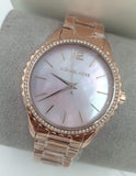 Michael Kors Layton Three Hand Pink Dial Rose Gold Steel Strap Watch For Women - MK6848