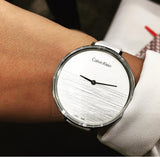 Calvin Klein Rise White Grey Dial White Leather Strap Watch for Women - K7A231L6