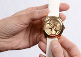 Guess G-Twist Gold Dial White Rubber Strap Watch for Women - W0911L7