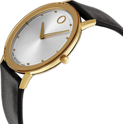 Movado TC Silver Dial Black Leather Strap Watch For Men - 606695