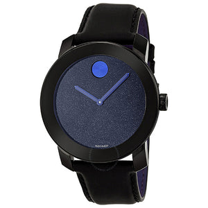 Movado Bold Metallic Blue Dial Black Leather Strap Watch for Men - 3600137