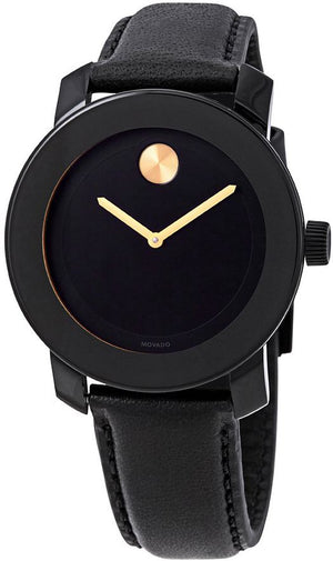 Movado Bold Black Dial Black Leather Strap Watch for Women - 3600527