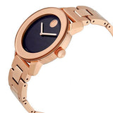 Movado Bold Black Dial Rose Gold Steel Strap Watch for Women - 3600463