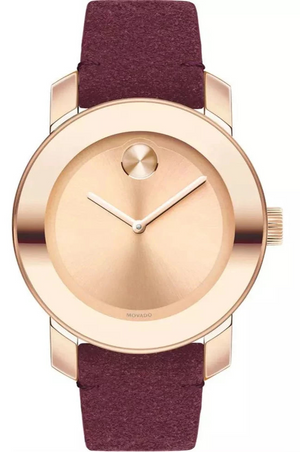 Movado Bold Rose Gold Dial Red Leather Strap Watch for Women - 3600447