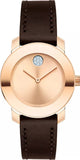 Movado Bold Rose Gold Dial Brown Leather Strap Watch For Women - 3600438