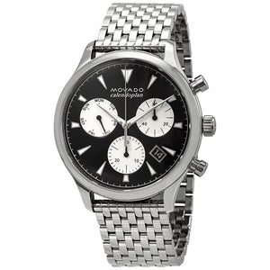 Movado Heritage Calendoplan Chronograph Black Dial Silver Steel Strap Watch for Men - 3650014