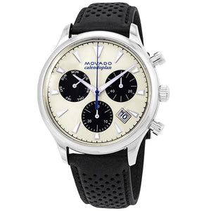 Movado Heritage Calendoplan Chronograph Silver Dial Black Leather Strap Watch for Men - 3650024