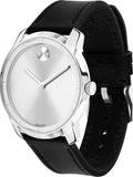 Movado Bold Silver Dial Black Leather Strap Watch For Men - 3600468