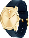 Movado Bold Gold Dial Blue Leather Strap Watch For Men - 3600469