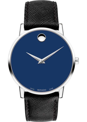 Movado Museum Classic Blue Dial Black Leather Strap Watch for Men - 0607197