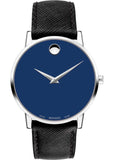 Movado Museum Classic Blue Dial Black Leather Strap Watch for Men - 0607197