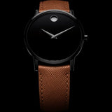 Movado Museum Classic Black Dial Brown Leather Strap Watch for Men - 0607198