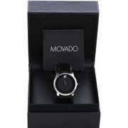 Movado Museum Black Dial Black Leather Strap Watch For Men - 606502