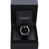 Movado Museum Black Dial Black Leather Strap Watch For Men - 607012