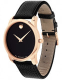 Movado Museum Classic Black Dial Black Leather Strap Watch For Men - 607060