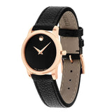 Movado Museum Classic Black Dial Black Leather Strap Watch For Women - 607061