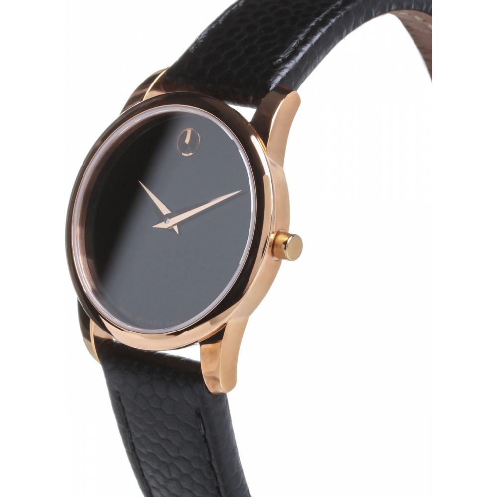 Movado women's museum cheap watch black leather band