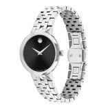 Movado Veturi Quartz Black Dial Silver Steel Strap Watch for Women - 0606338