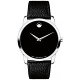 Movado Museum Black Dial Black Leather Strap Watch For Men - 607012