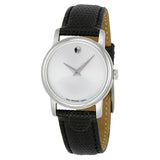 Movado Museum Silver Dial Black Leather Strap Watch For Women - 2100003