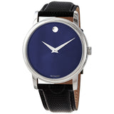 Movado Museum Blue Dial Black Leather Strap Watch For  Men - 2100009