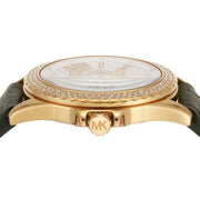 Michael Kors Mini Everest Crystals White Dial Green Leather Strap Watch for Women - MK4720